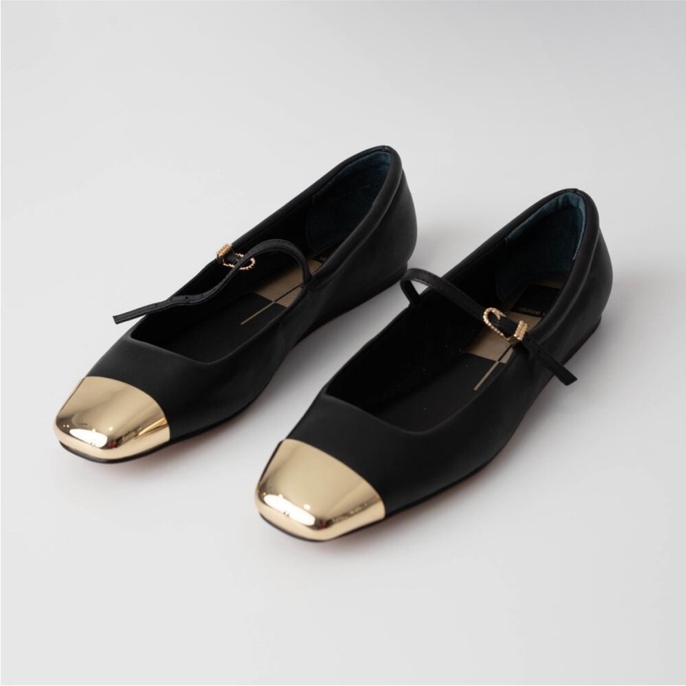 Dolce Vita Reyes Toe Cap Black and Gold Women's Ballet Flats - Picture 4 of 6